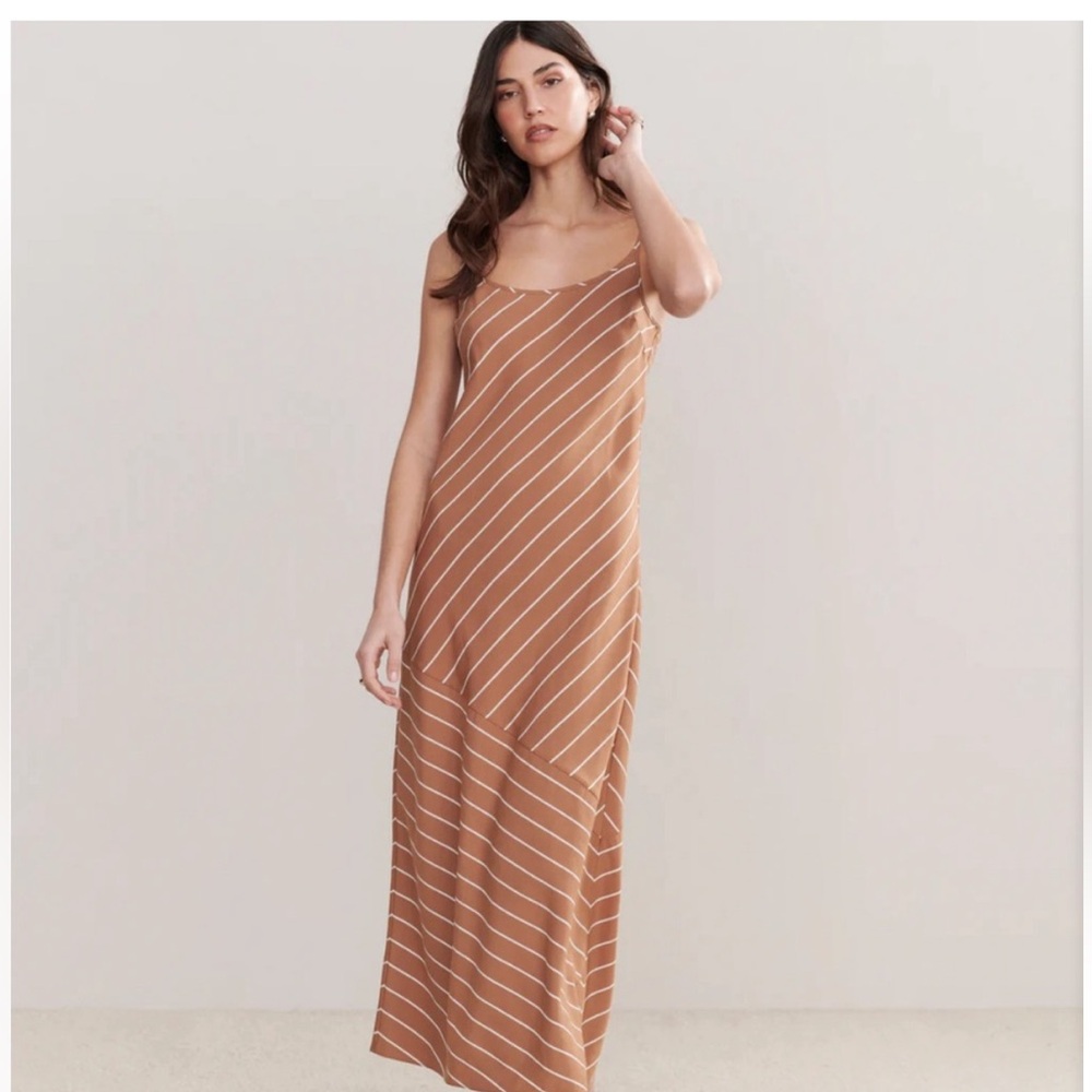 Jenni Kayne Tan and White Striped Slip Dress